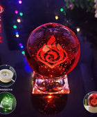 Genshin Impact Luminous 7 Element LED Crystal Ball Eye of Original God Cosplay Toy Ornaments Glass Sphere Home Decoration Gift Pyro / crystal base - IHavePaws