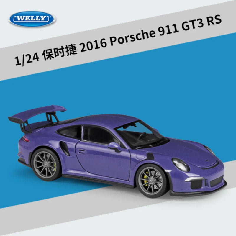 WELLY 1:24 Porsche 911 GT3 RS Alloy Sports Car Model Diecast Metal Toy Racing Car Model Simulation Collection Childrens Toy Gift Purple - IHavePaws