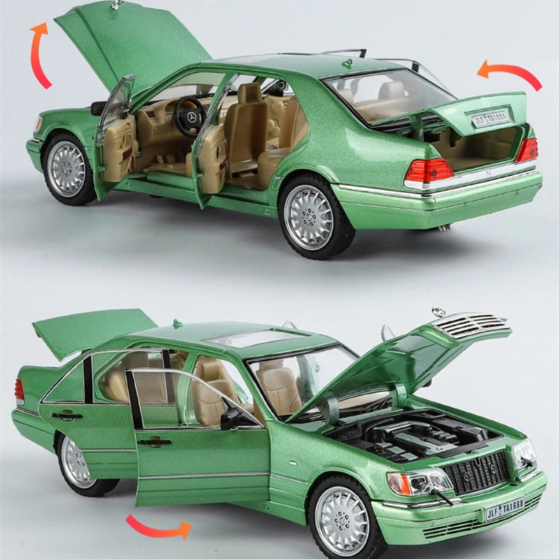 1:24 W140 S320 SEL Alloy Retro Old Car Model Diecasts Metal Classic Vehicles Car Model Sound and Light Collection Kids Toys Gift