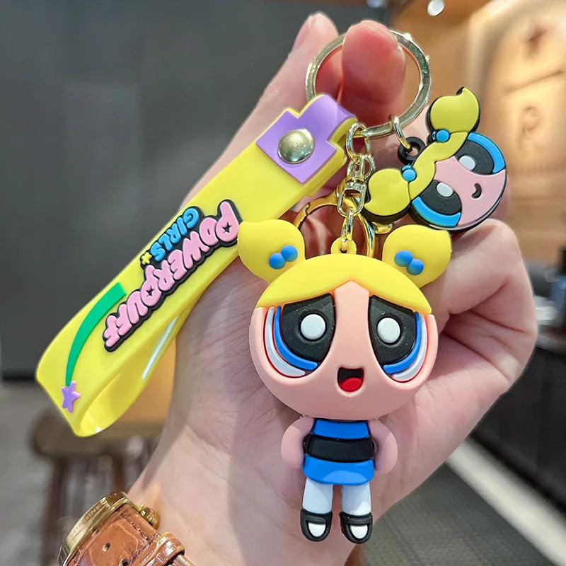 Cartoon anime The Powerpuff Girls Keychain Creative Handmade Car Keychain Pendant Luggage Accessories Gift Doll for Daughter Yellow - ihavepaws.com