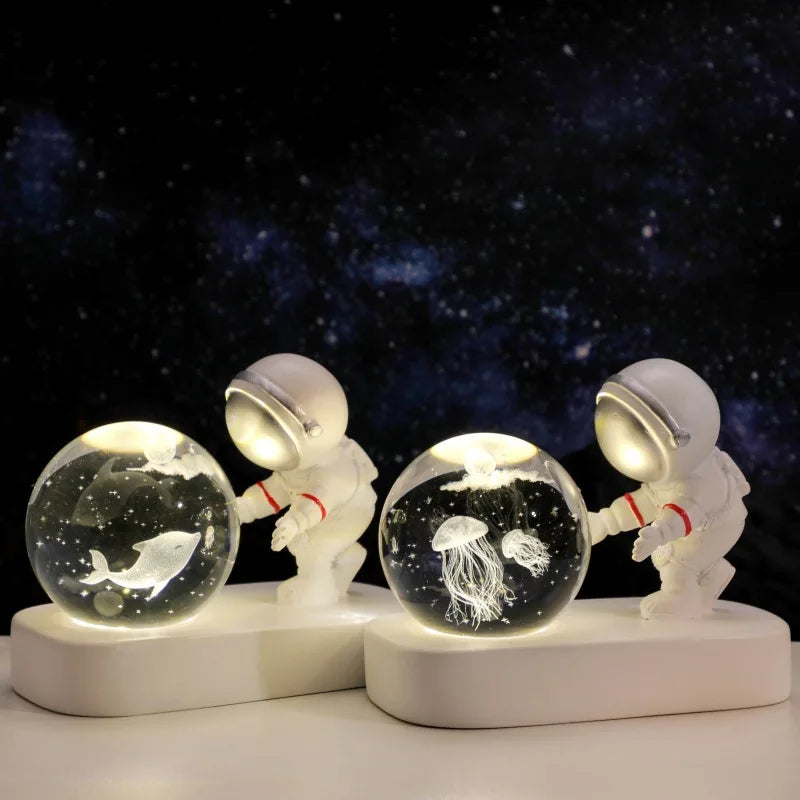 Creative Astronaut Starry Sky Walking Night Light Carved Crystal Ball Luminous Base Decoration - IHavePaws