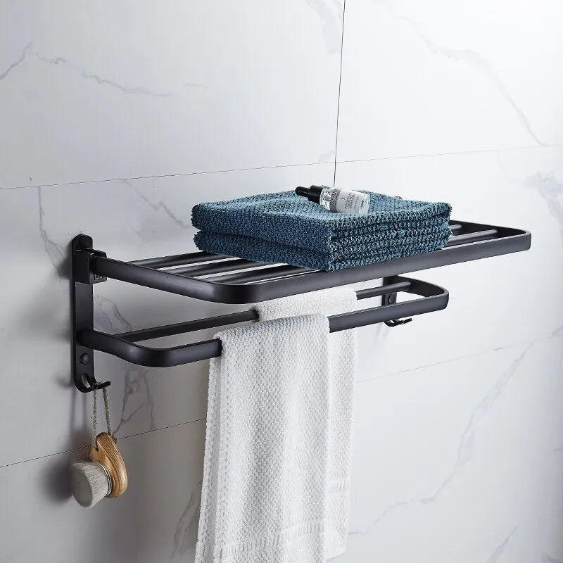 Matte Black 50CM Folding Towel Holder With Hook black 50cm - IHavePaws