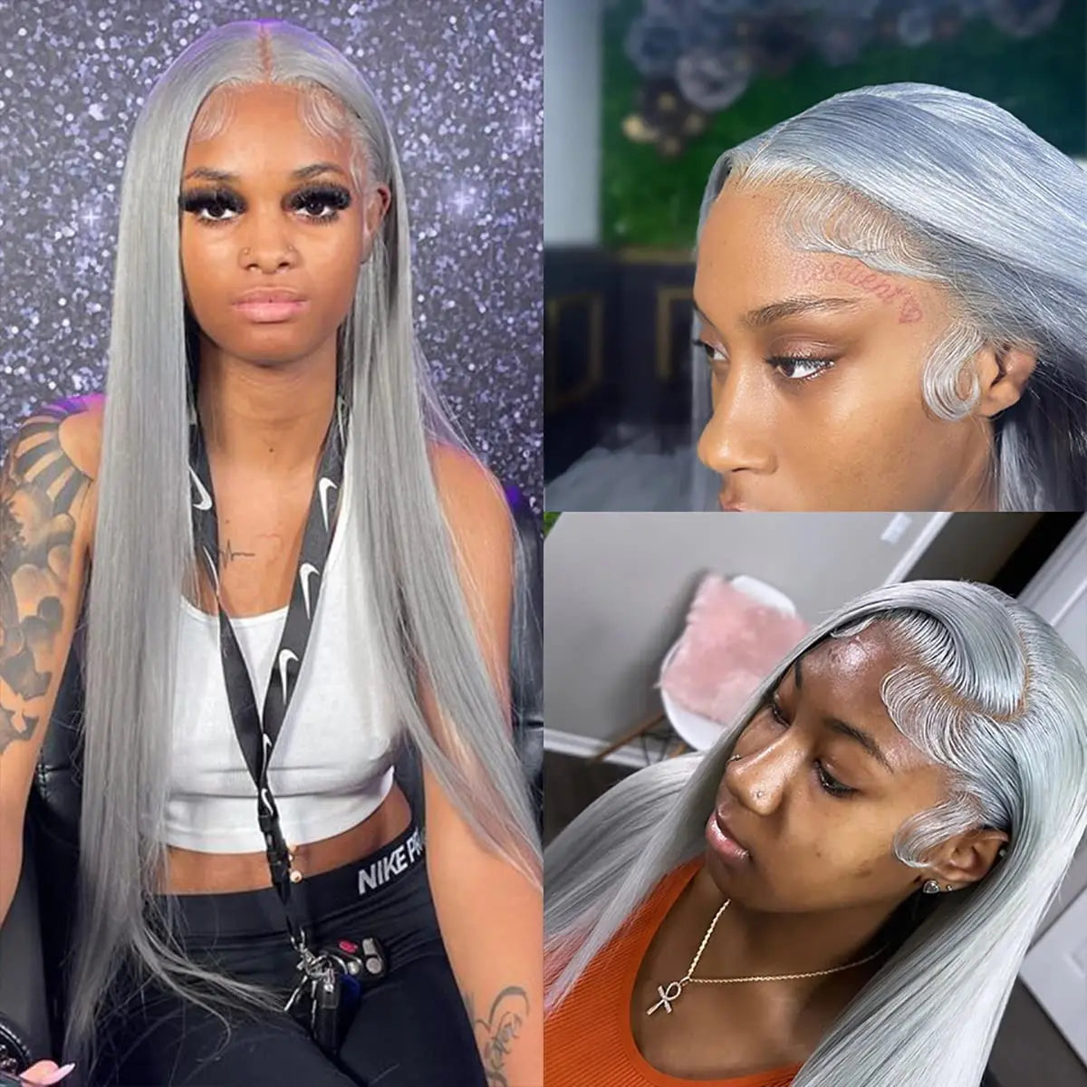 Silver Gray Lace Front Human Hair Wigs Transparent 13x4 Lace Straight Lace Frontal Wig For Wome Remy Wig MYLOCKME