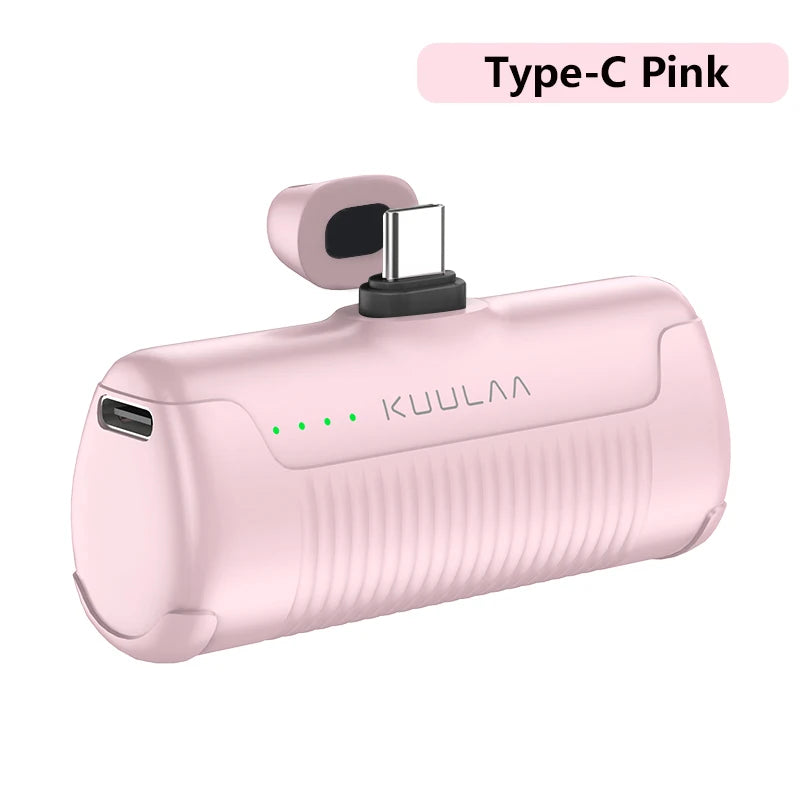 KUULAA Mini Power Bank 4500mAh - Portable Charger for iPhone 15/14/13/12 Pro Max & Samsung/Xiaomi - External Battery PowerBank Type-C Pink - IHavePaws