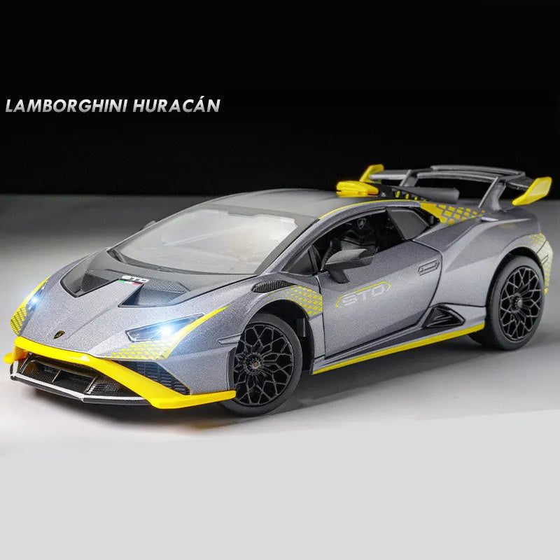 1:24 Lamborghini HURACAN STO Alloy Sports Car Model Diecasts Metal Racing Vehicles Car Model Sound and Light Childrens Toys Gift Gray - IHavePaws