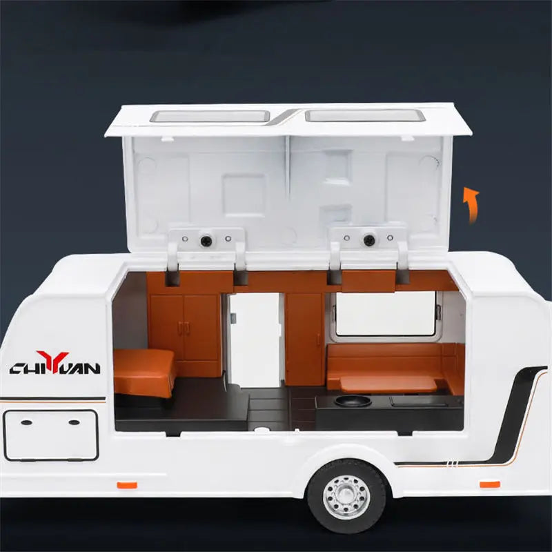 1/32 Alloy Trailer RV Car Model Diecast Metal Recreational Off-road Vehicle Truck Camper Car Model Sound and Light Kids Toy Gift - IHavePaws