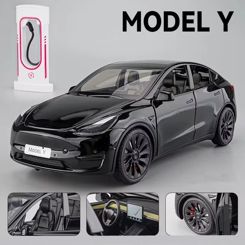1:24 Tesla Model Y SUV Alloy Car Model Diecast Metal Toy Vehicles Car Model Simulation Collection Sound and Light Childrens Gift Model Y Black - IHavePaws