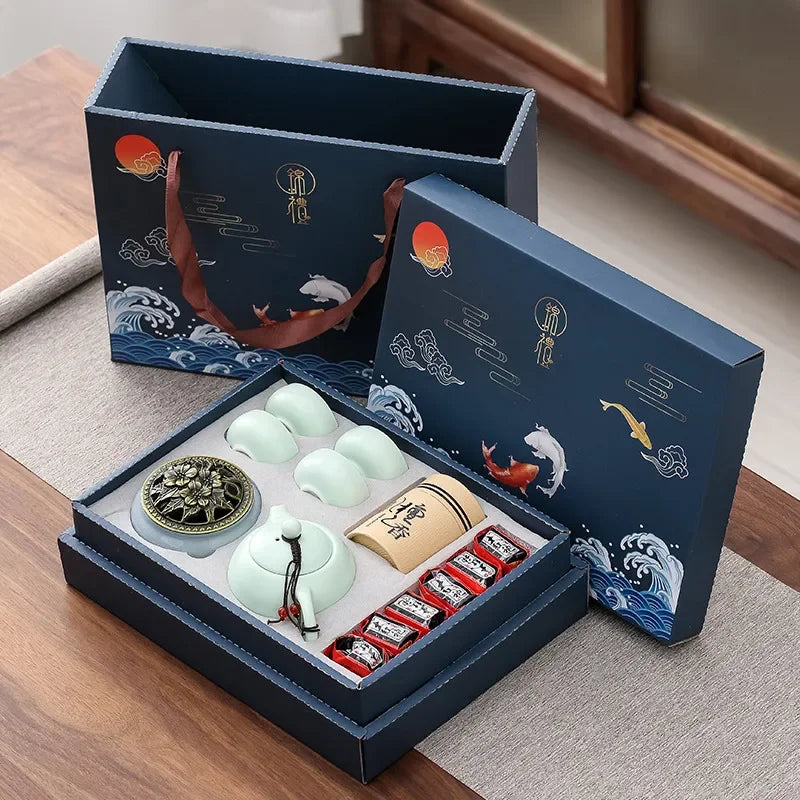 Kung Fu Tea Set Chinese Tea Ceremony Ceramic Set Gift Boxed E - IHavePaws