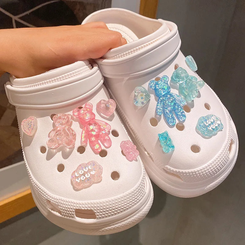1 Set Glitter Love Bear Novelty Cute Shoe Charms for Croc Shoe Decorations Clogs Sneakers Slippers Accessories Kid Girl Gift C - ihavepaws.com