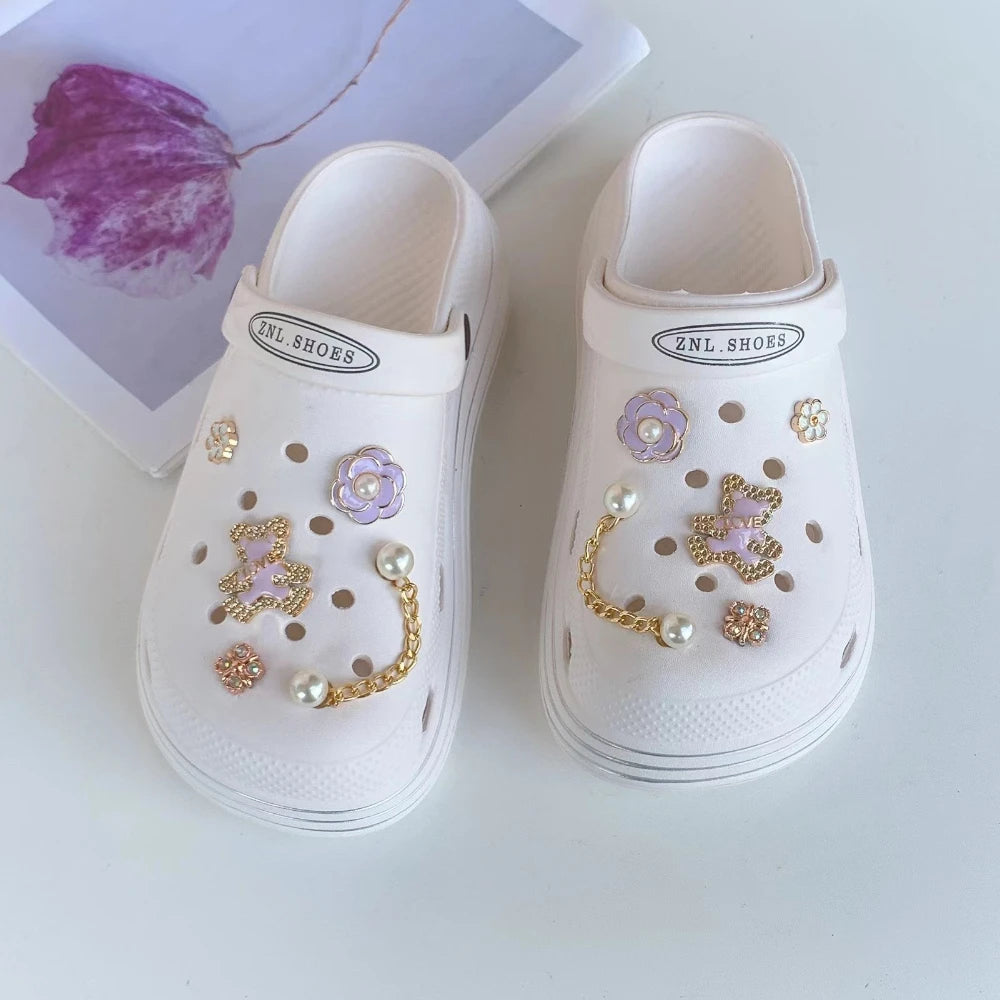 Shoe Charms for Crocs DIY Lovely Purple Bear With Gold Rim Decoration Buckle for Croc Shoe Charm Accessories Party Girls Gift - IHavePaws