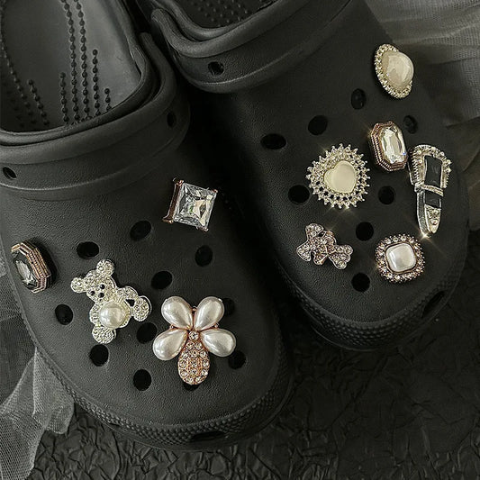Luxury Designer Shoe Charm for Crocs DIY Diamond Pearl Bear Shoe Decoration Buckle for Croc Charms Hole Shoes Accessories A-10PCS - IHavePaws