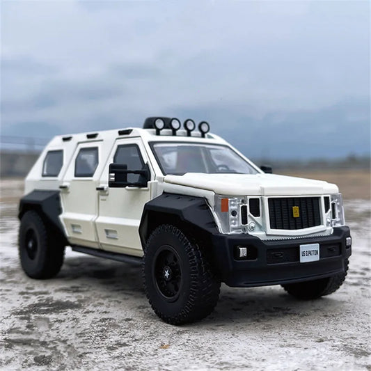 1:32 G.PATTON GX Alloy Armored Car Model Diecast Off-road Vehicles Car Metal Explosion Proof Car Model Sound Light Kids Toy Gift White - IHavePaws