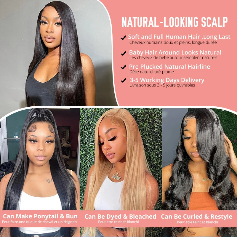 13X4 Lace Frontal Wig Straight 13x6 HD Lace Front Human Hair Wigs For Black Women Bone Straight Wigs Huamn Hair Natural Color