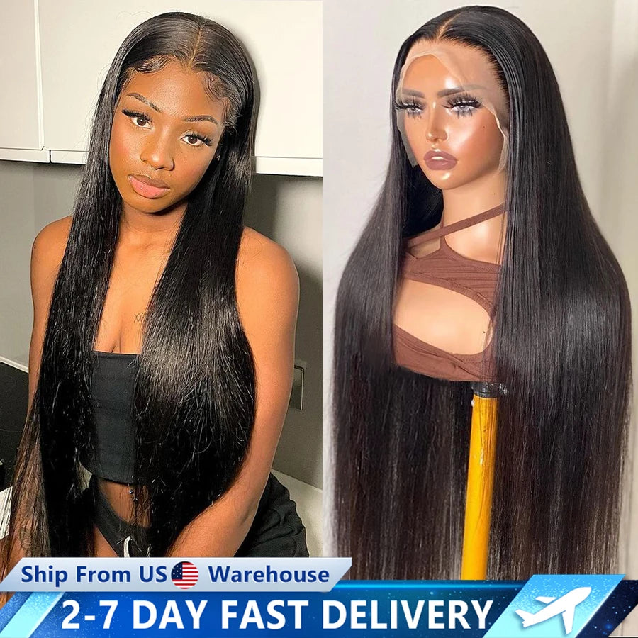 180% Density Straight 13x4 13x6 HD Lace Front Wigs Human Hair Transparent Lace Frontal Wig For Women 4x4 Lace Closure Wig