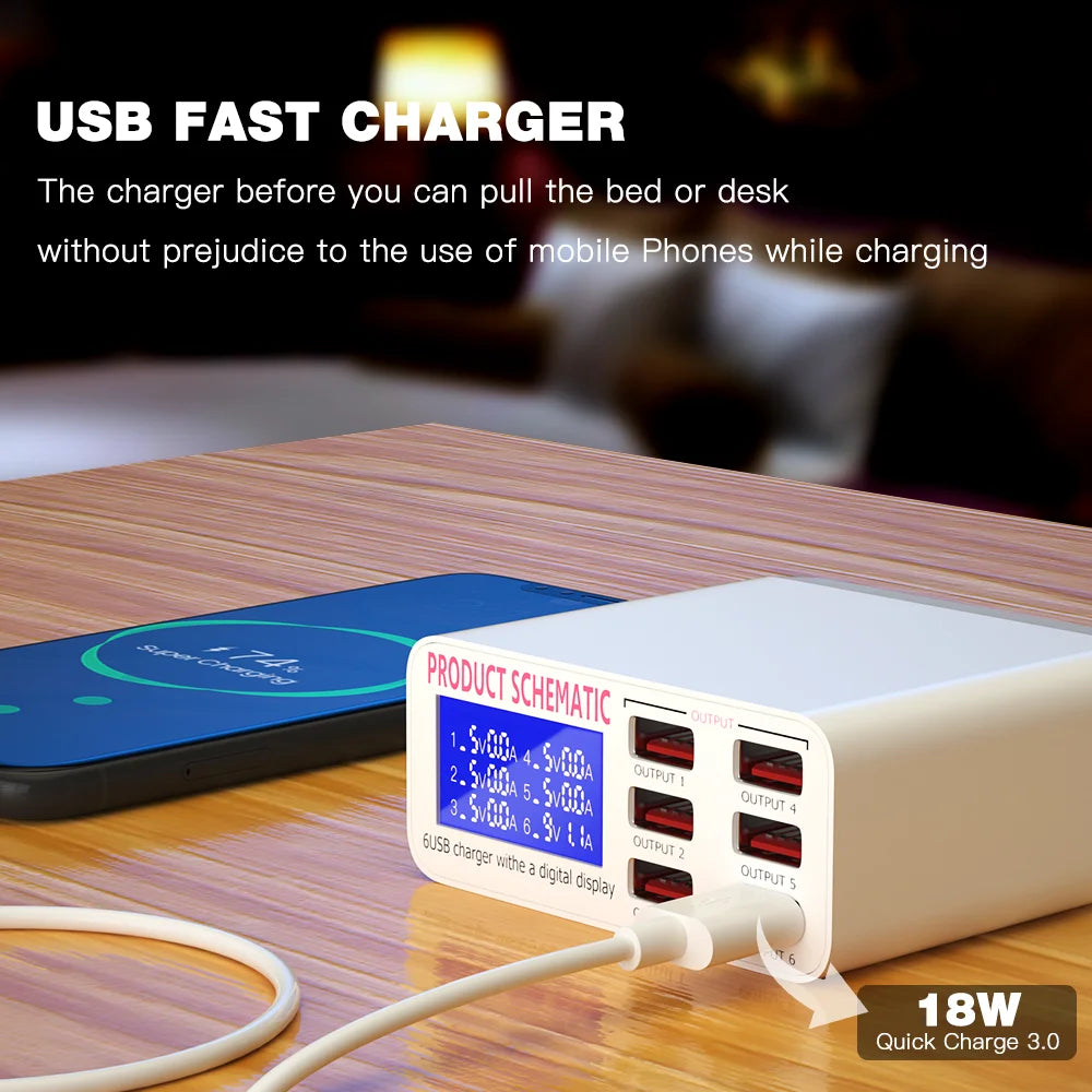 30/40W Quick Charge USB Charger LED Display Phone Charger Adapter Portable QC3.0 Fast Charger For iPhone Samsung Xiaomi Huawei