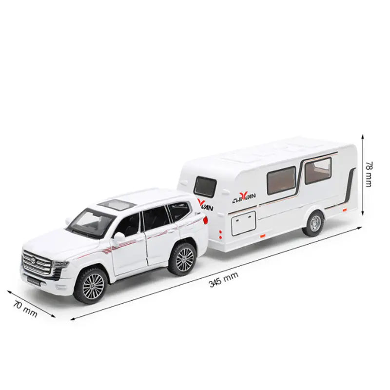 1/32 Alloy Trailer RV Car Model Diecast Metal Recreational Off-road Vehicle Truck Camper Car Model Sound and Light Kids Toy Gift D White - IHavePaws