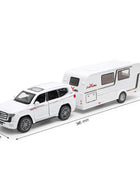1/32 Alloy Trailer RV Car Model Diecast Metal Recreational Off-road Vehicle Truck Camper Car Model Sound and Light Kids Toy Gift D White - IHavePaws