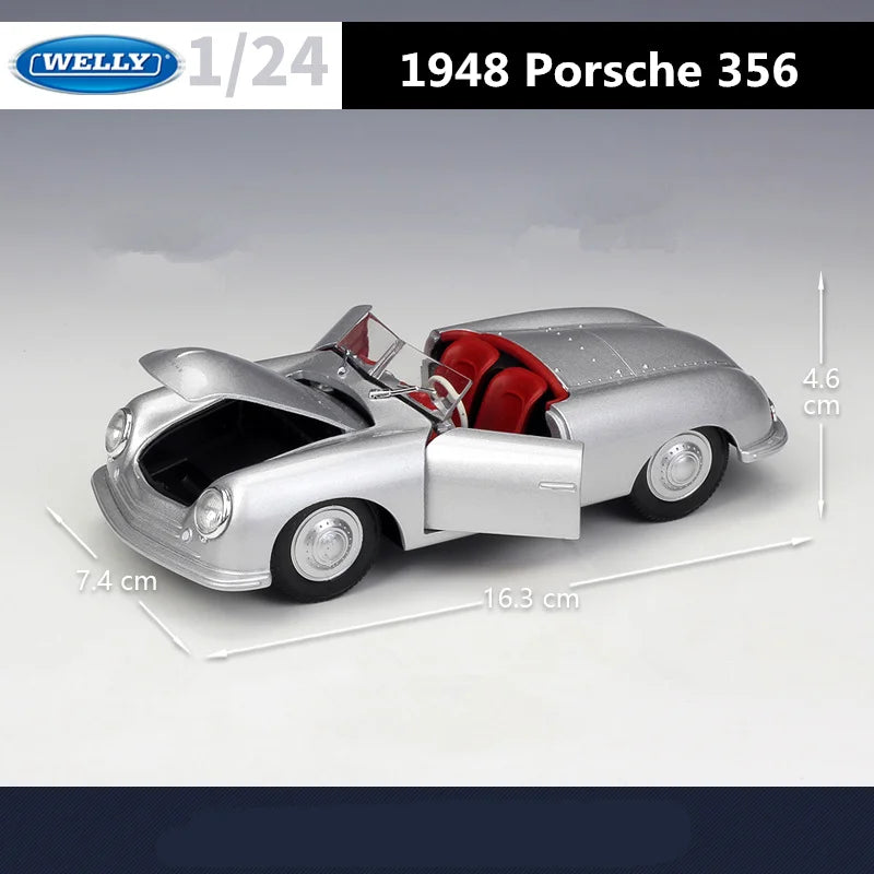 WELLY 1:24 Porsche 356 No. 1 Roadster Alloy Racing Car Model Diecast Metal Toy Classic Sports Car Model Simulation Children Gift