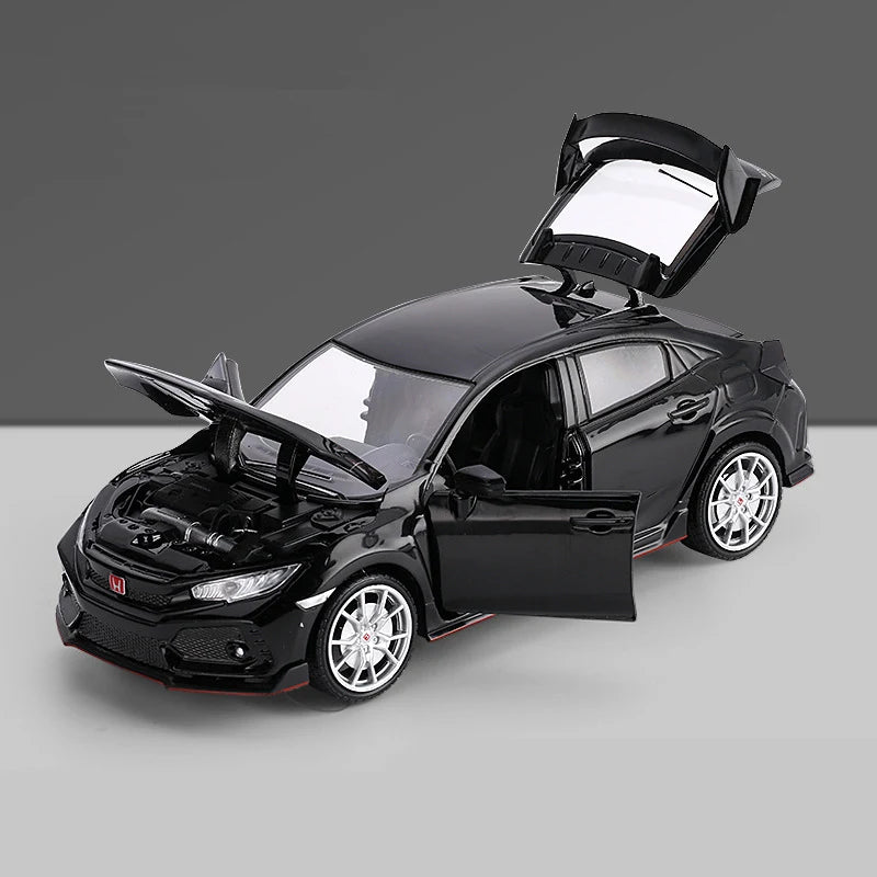 1:24 HONDA CIVIC TYPE-R Alloy Car Model Diecast Toy Metal Sports Car Vehicles Model Sound and Light Collection Children Toy Gift Black - IHavePaws