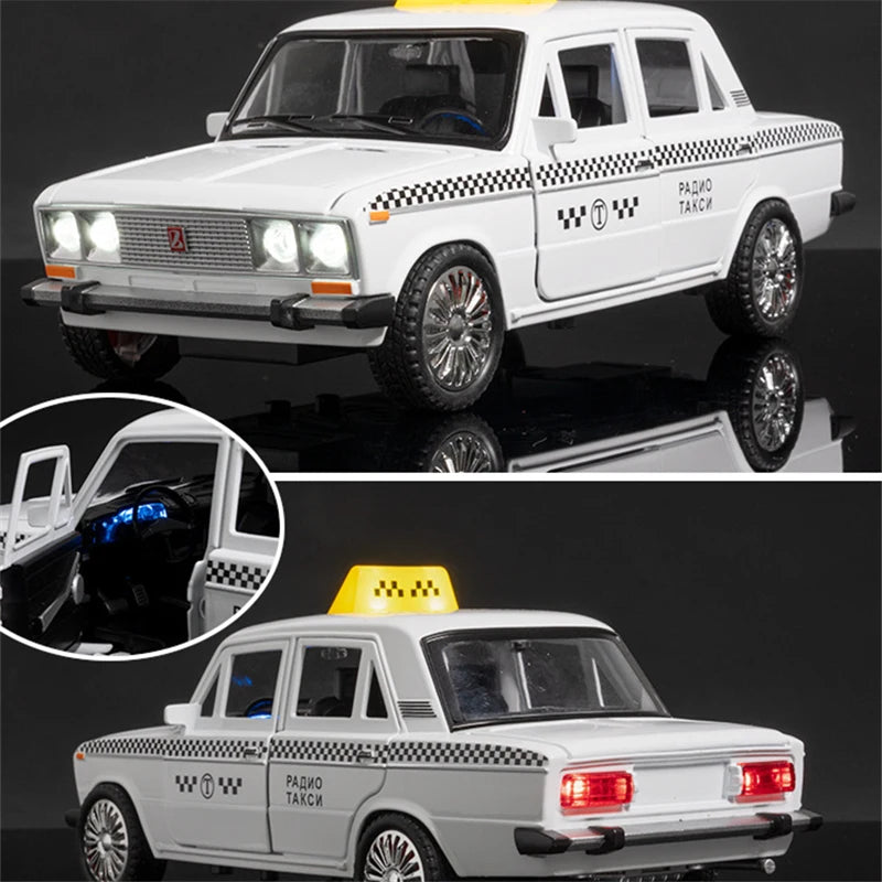 1/18 LADA NIVA Alloy TAXI Car Model Diecast Metal Toy Classic Vehicles Car Model Simulation Sound and Light Collection Kids Gift
