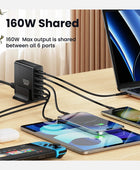 160W GaN USB C Fast Charging Station PPS PD QC Quick Charge 6 Ports Desktop Charger for MacBook IPad IPhone 14 13 Samsung Laptop
