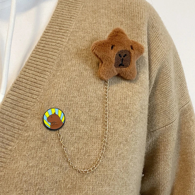 Cartoon Plush Capybara Corsage Cute Animal Badges Personality Brooch Clothing Backpack Pins Decor For Girls Kids Gift A4 - IHavePaws