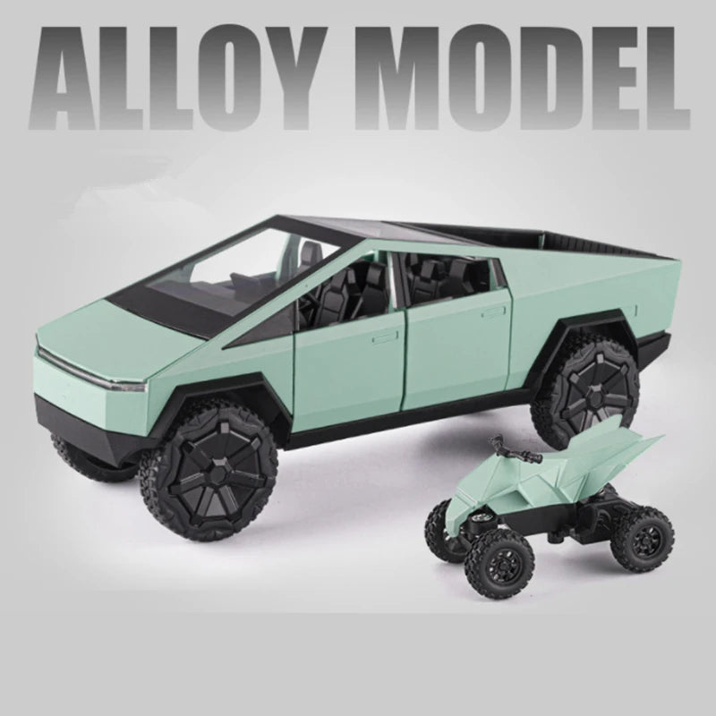 1/24 Tesla Cybertruck Pickup Alloy Car Model Diecasts Metal Toy Off-road Vehicles Truck Model Simulation Sound Light Kids Gifts Green - IHavePaws