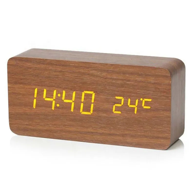 Wooden Digital Alarm Clock, LED Alarm Clock with Temperature Desk Clocks for Office,Bedside Clock Brown - IHavePaws
