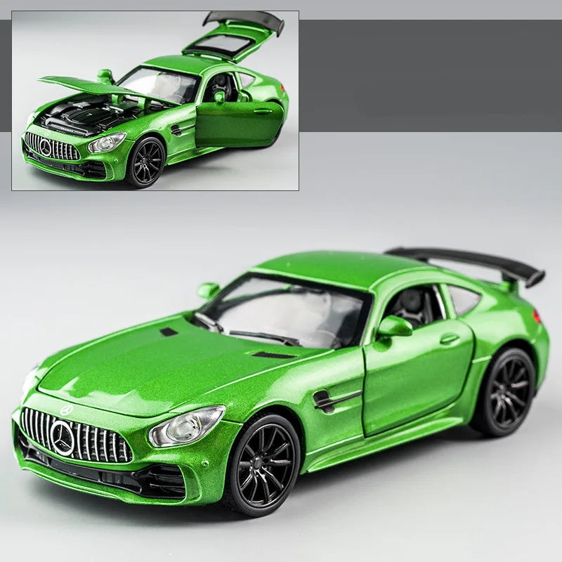 1/32 Benz-GT GTR Alloy Racing Car Model Diecast Metal Sports Car Model High Simulation Sound and Light Collection Kids Toy Gift Green - IHavePaws