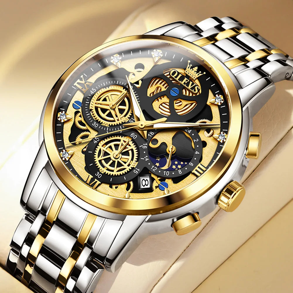 OLEVS Men's Watches Top Brand Luxury Original Waterproof Watch for Man Gold Skeleton Style GDJH - ihavepaws.com