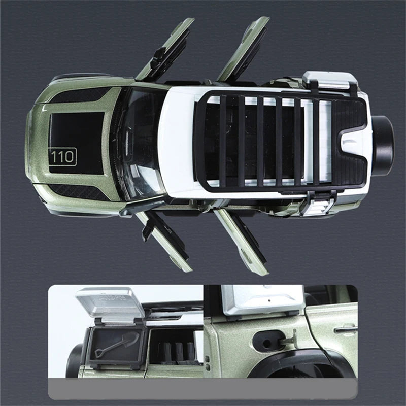 1/24 Range Rover Defender SUV Alloy Car Model Diecast Metal Off-road Vehicles Car Model Simulation Sound and Light Kids Toy Gift