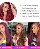 99J Burgundy Lace Front Wigs Human Hair 13x4 13x6 HD Transparent Frontal Wigs Human Hair Pre Plucked for Women 180% Density