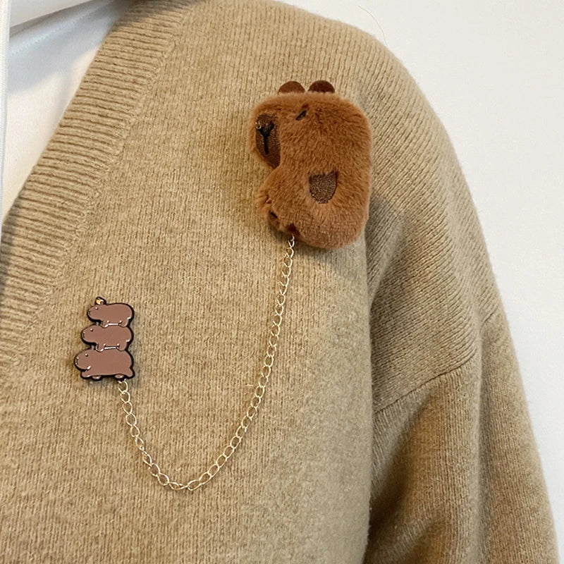 Cartoon Plush Capybara Corsage Cute Animal Badges Personality Brooch Clothing Backpack Pins Decor For Girls Kids Gift A3 - IHavePaws