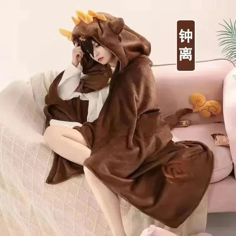 Genshin Impact Cosplay Cloak Blanket Zhong Li Hutao Tartaglia Wearable Cape Hooded Blanket Shawl Sofa Blanket Halloween Gifts Gold / Only capes - IHavePaws