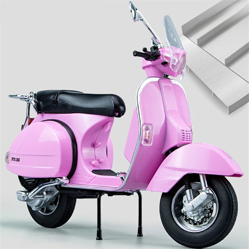 1/10 Vespa 125 Alloy Classic Leisure Motorcycle Model Diecasts Metal Motorcycle Model Simulation Sound and Light Childrens Gifts