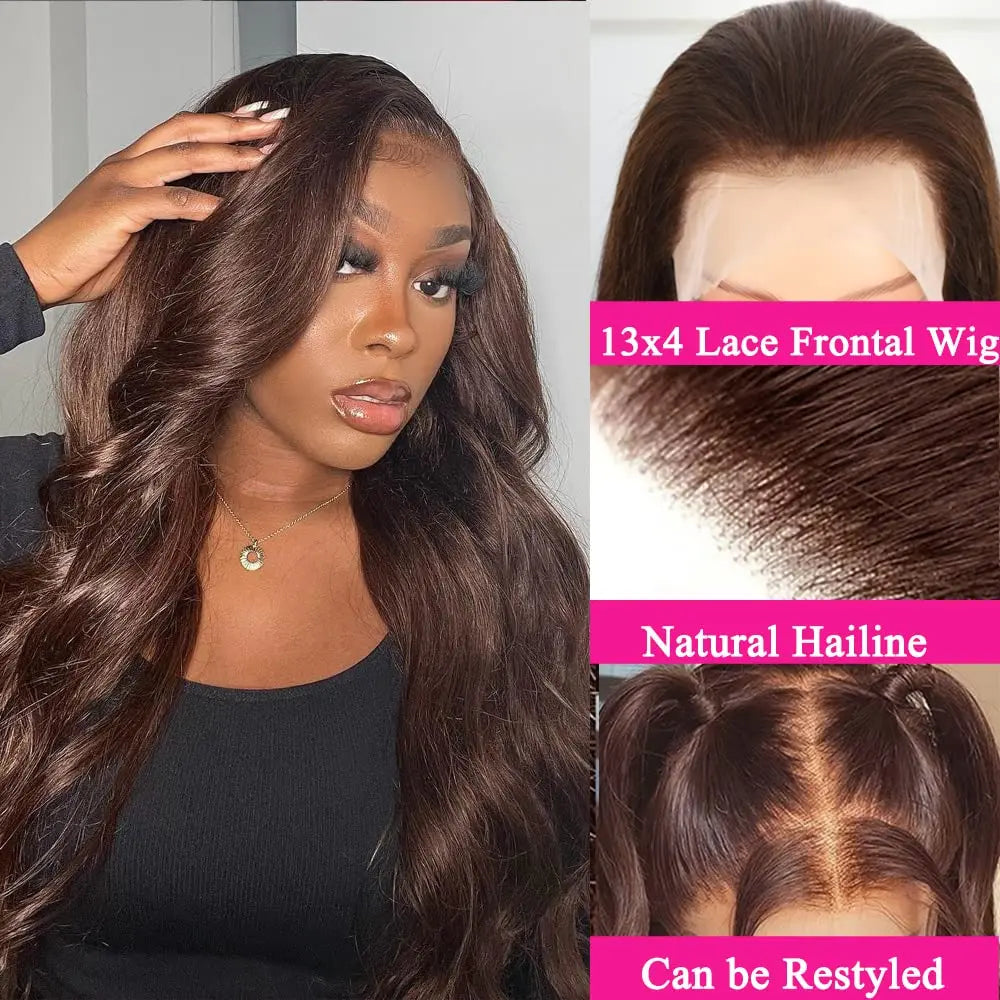 HD Chocolate Brown 13X4 Body Wave Lace Front Wig 28 30 32 Inch Brazlian Human Hair Wigs Dark Brown Transparent Lace Frontal Wig