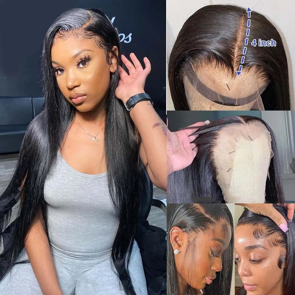 13x6 13x4 Bone Straight Human Hair Lace Frontal Wig 4x4 5x5 Glueless Lace Closure Wigs For Women Pre Plucked Cheap Hair