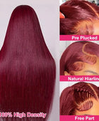 Straight Burgundy 99J 13X4 13x6 HD Lace Front Human Hair Wigs 5x5 Glueless Wig 180 Density 32 Inch Red Colored for Women