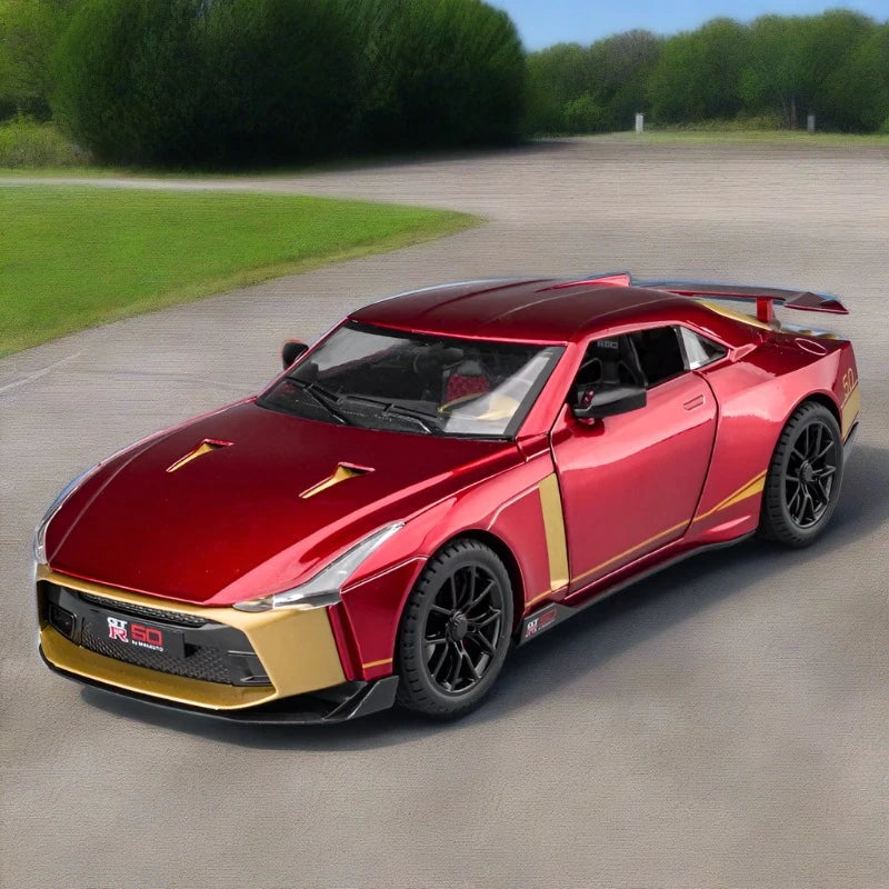1:24 Nissan GTR50 Alloy Sports Car Model Diecasts Metal Toy Race Car Model Simulation Sound and Light Collection Childrens Gifts Red - IHavePaws