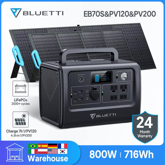 BLUETTI EB70 EB70S Portable Power Station 800W 1000W 716Wh Solar Generator LiFePO4 Battery Backup Camping 120w 200w Solar Panel