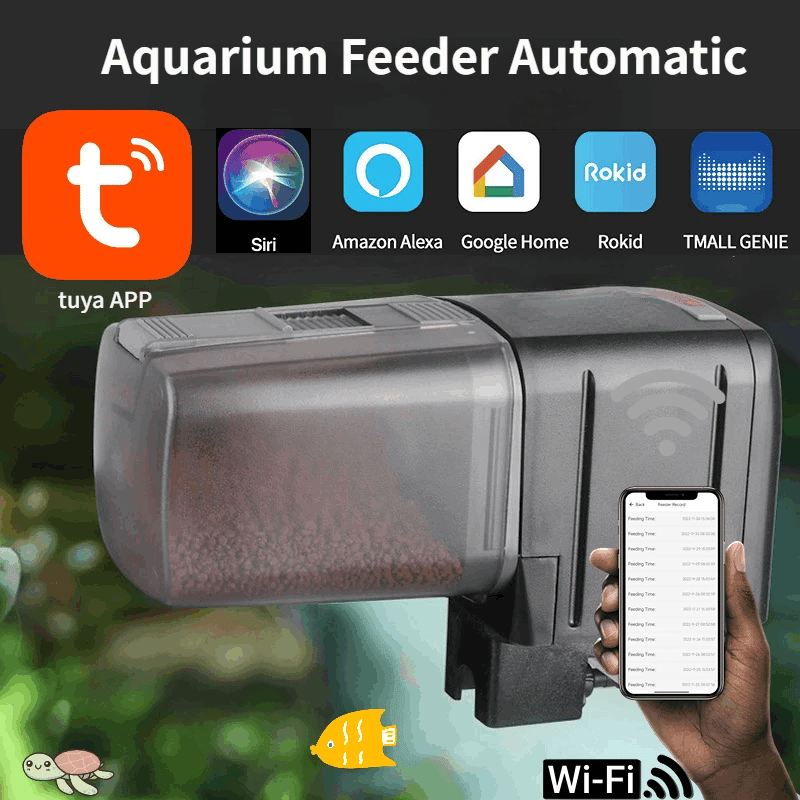 Automatic Aquarium Fish Tank Feeder – Your Smart Solution for Hassle-Free Fish Feeding Wi-Fi Black 200ml - IHavePaws
