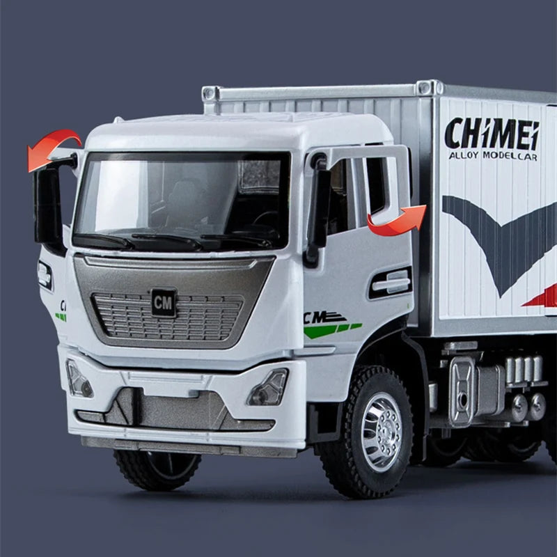 1/32 Diecast Urban Container Transport Car Model Alloy Metal Engineering Transport Truck Vehicles Car Model Sound and Light Toys