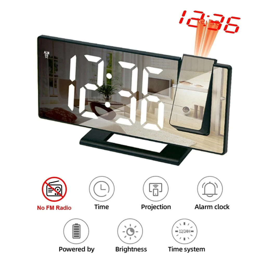 LED Digital Projection Alarm Clock Electronic Alarm Clock with Projection FM Radio (C) White on Black - IHavePaws