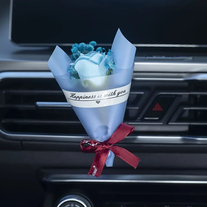 Mini Rose Bouquet Car Air Vent Clip Freshener Dried Flower Perfume Diffuser Gypsophila Fragrance Automobile Interior Accessories Blue - IHavePaws