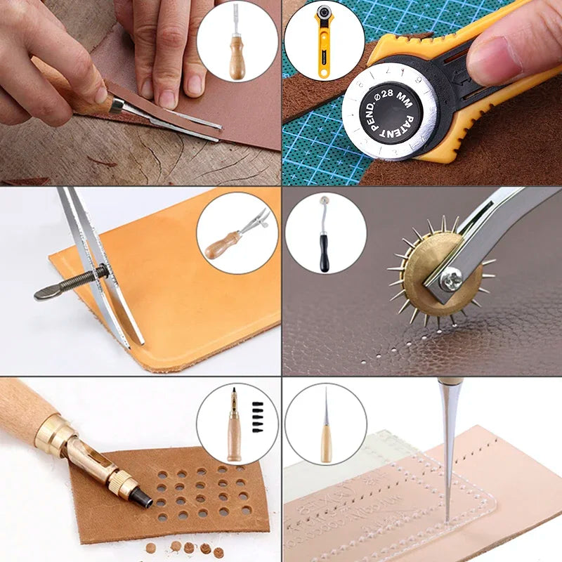Leather Craft Tools Kit Hand Sewing Stitching Punch Carving Work Saddle Set Professional Leathercraft Accessories - IHavePaws