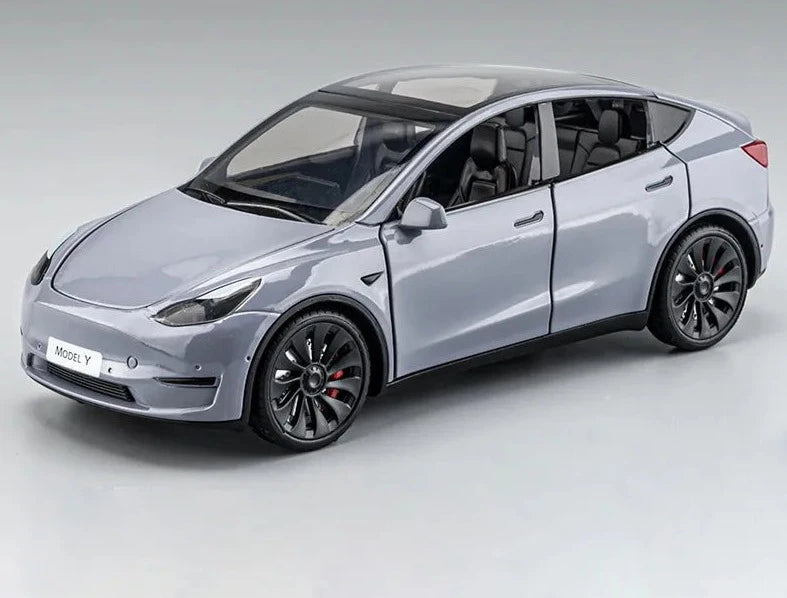 1:24 Tesla Model Y Model 3 Tesla Model S Alloy Die Cast Toy Car Model Sound and Light Model Y Silver - IHavePaws