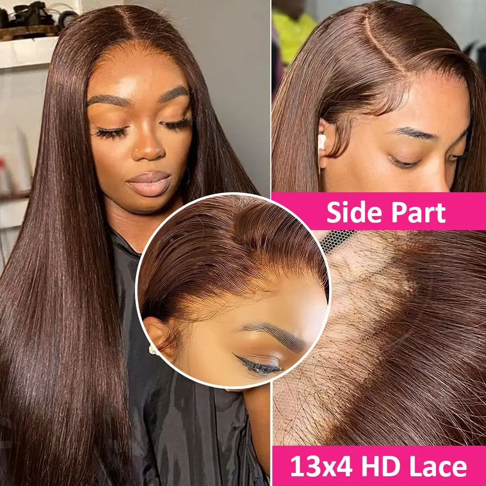 Chocolete Brown Bone Straight Lace Front Wigs Human Hair 13x6 13x4 Human Hair Lace Frontal Wigs Transparent Lace Wig For Women