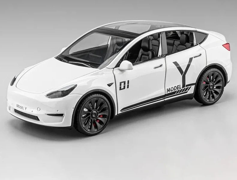 1:24 Tesla Model Y Model 3 Tesla Model S Alloy Die Cast Toy Car Model Sound and Light Model Y White 1 - IHavePaws