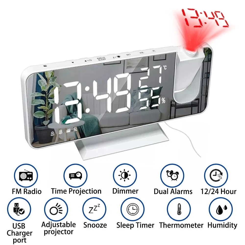 LED Digital Projection Alarm Clock Electronic Alarm Clock with Projection FM Radio (A) White on White - IHavePaws