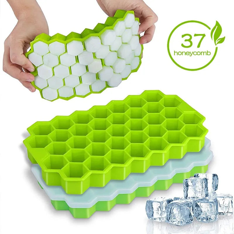 Honeycomb 37 Lattice Cube Tray Maker With Lid DIY Ice Mold Green - IHavePaws
